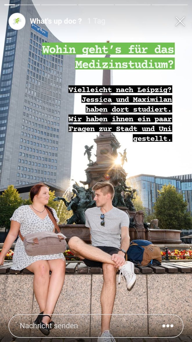 Screenshot Insta mit jungem Parr vor Leipziger Hochhaus